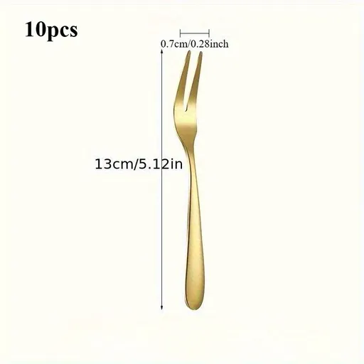 10pcs Stainless Steel Roostertail & Appetizer Forks Set - Carved Fruit Pattern Small Crab Forks for Dessert, Cheese, Olives, Salad, Escargot & Charcuterie Boards - Kitchen Accessories 10pcs Golden