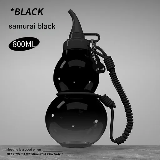 Unique Gourd-Shaped Sports Water Bottle - 800ml Tritan Material, Leakproof with Carry Strap(black)