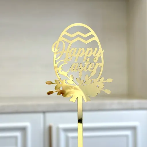 10-Piece Set of Elegant Easter Cake Toppers – Gold Acrylic "Happy Easter" Decorations with Bunny & Egg Designs, Perfect for Party Cakes and Festive Table Settings(Style 1)
