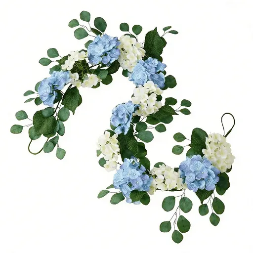 Hydrangea Garland | Blue and Cream Artificial Flower Garland | 6-Foot Easter Decoration for Mantels, Banisters, and Table Centerpieces
