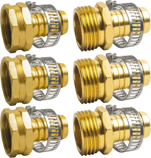 Hose Repair Connectors with Claps, 5/8" Aluminum Garden Hose Repair Kit, Female and Male Hose Connectors & Fitting with Stainless Steel Clamp, 3 pack