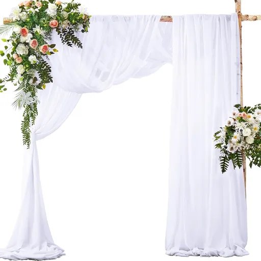 2 Pack Elegant Chiffon Wedding Arch Draping Fabric Panels for Outdoor Ceremony Backdrop and Party Decoration (White)