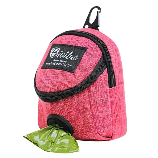 Compact mini backpack dog waste bag holder keeps your hands free during walks and training. Clips to leash or harness, stores rolls of bags plus small treats. Say goodbye to messy pockets. (Pink)