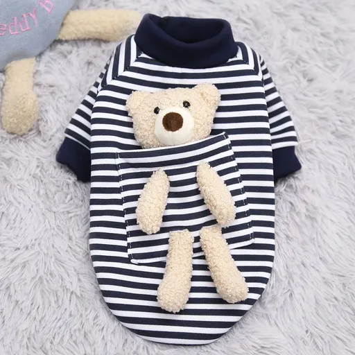 shine Dog Cat Sweater Polyester Teddy Bear Hoodless two-legged blue-striped teddy bear XL (chest circumference 50 back length 40cm)