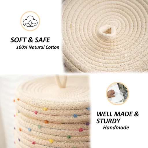 Round Storage Baskets with Lids,Small Storage Baskets Set of 2,Cotton Rope Woven Storage Baskets,Small Decorative Basket