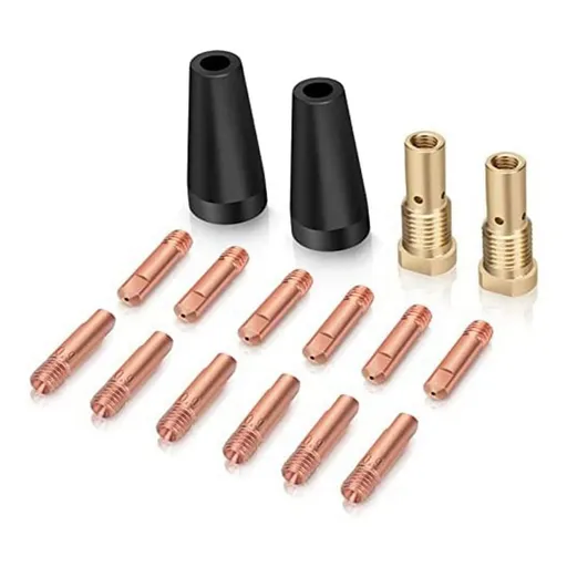 16PCS Flux Core Gasless Nozzle Tips Kit K3493-1, 0.035inch Contact Tips & Gas Diffusers with FC90/80GL Titanium
