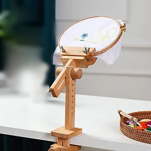360° Rotating Cross Stitch Stand, Hands-Free Embroidery Frame with 15cm & 20cm Hoops, for Cross Stitch, Arts & Crafts Sewing Projects - Wood - Size Embroidery Stand