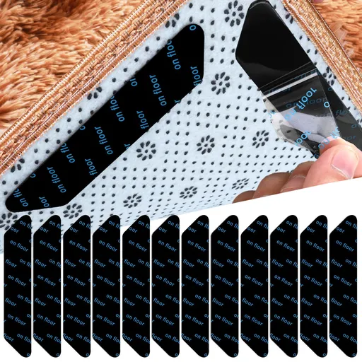 Double Sided Anti Slip Rug Grippers, 12 Pcs Reusable Non-Slip Rug Pads Area Rug Corner Side Gripper Washable Carpet Tape Rug Grip