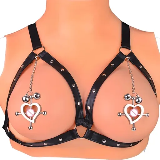 House Of Dasein Breast Clip Leather Belt Bondage Stainless Steel Nipple Clamp With Chains - Style Qk-C8001 And Belt
