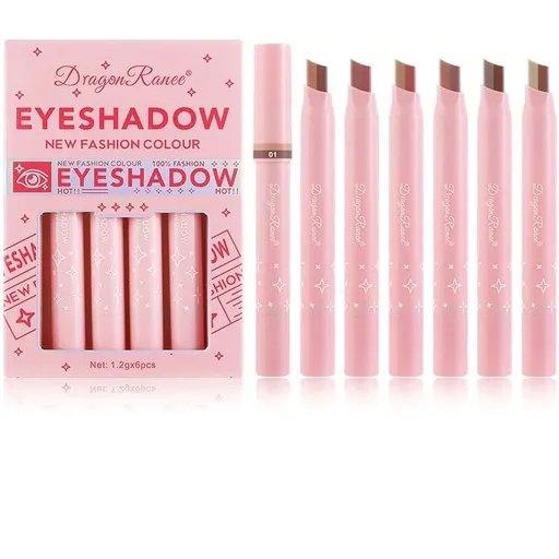 6-Pack Dual-Tone Eyeshadow Pencils – Slide-Up Stick Design with 2-Color Gradient Tips, Waterproof & Long-Lasting, Glitter + Matte Finishes, Easy One-Stroke Application, Travel-Friendly Set for Eyes & Inner Corner Highlight (Pink)