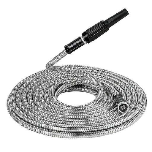 50ft Metal Garden Hose - Retractable Water Hose with Strong Outer Shell, Flexible Design