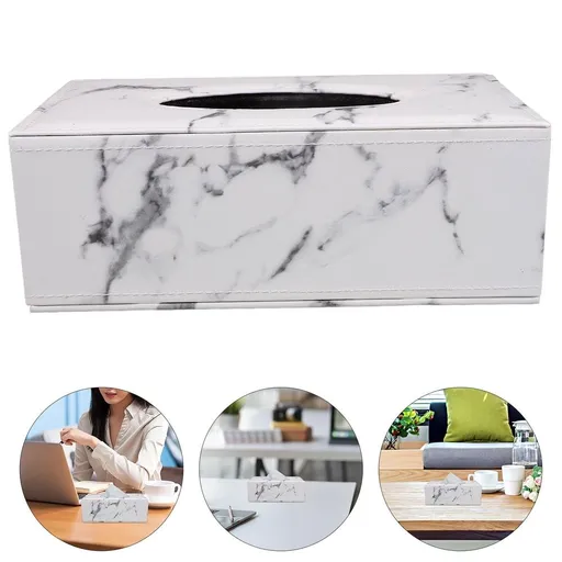 1 Pc Rectangular Tissue Holder Marble Effect Dust Prevention for General Users