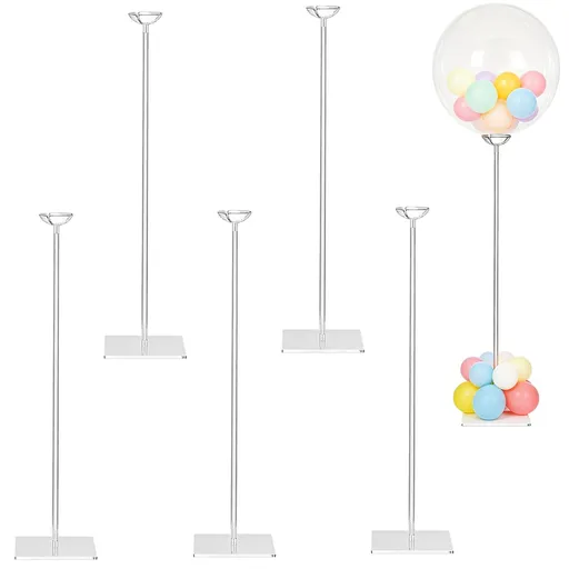 6PCS Transparent Acrylic Balloon Stand Kit, 23.62" Tall Reusable Display Holder with 5.91" x 5.91" Stable Square Base, 2PCS 11.8" Poles, for Tabletop Centerpieces, Party Decoration