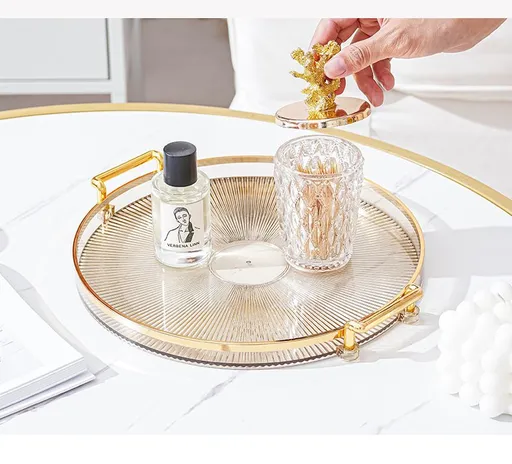 Luxury Serving Tray,with Handles Cosmetic Perfume Makeup Display Multifunction Decorative Decorative Tray, Jewelry Tray Light Gold