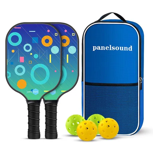 PS Series Colorful Textured Fiberglass Pickleball Paddles Set with 2 Rackets, 4 Balls and Portable Carry Bag for Indoor and Outdoor Use, PS-008