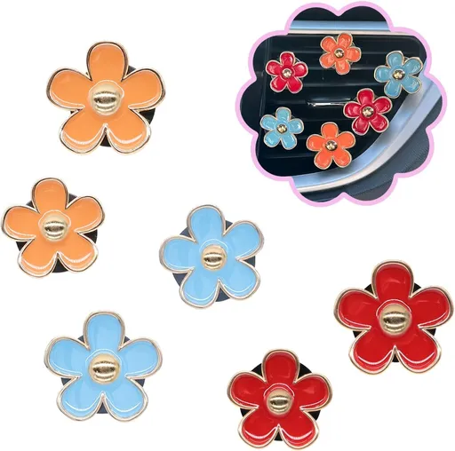 6pcs Flower Air Vent Clips Car Air Freshener,Red Orange Blue Daisy Flowers Vent Clip Car Accessories for Women,Girly Car Decor Refillable Car Diffuser
