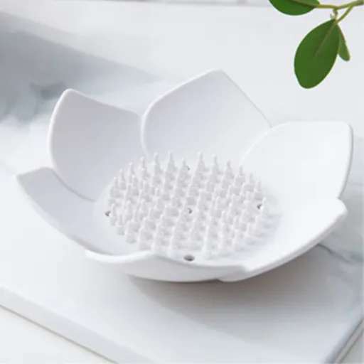 Silicone Soap Dishes with Draining - Lotus Shaped Bathroom Bar Soap Holder for Shower - Soap Tray for Kitchen Sink - Floral Shape Soap Saver for Counter Bathtub(1/4 Pack) White