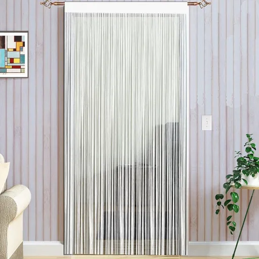 String Door Curtain With Hanging Rod For Fly Insect Control For Doorway Entryway Room Divider White, 100 x 200 cm