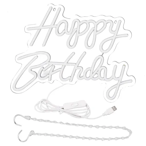 Happy Birthday Letter LED Lights Romantic Neon Light Sign Acrylic Happy Birthday Decoration for Party Bar Cold White