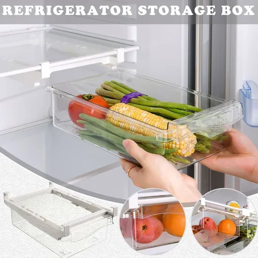 Refrigerator Storage Organizer Drawer Type Hanging Shelf Bin for Food and Fruit - Clear Plastic Fridge Container Under Shelf Storage Box for Kitchen Organization, Space Saving, 1 Pack