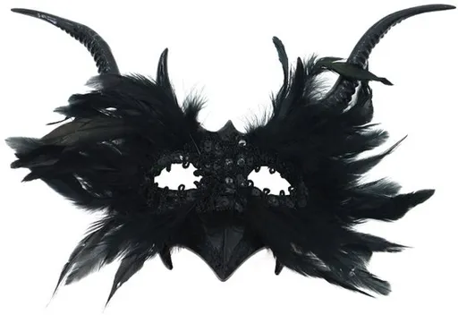 Mask - New for Halloween - Gothic - Mask with decorative feather lace - Devil's horn mask - Role-playing prop - Black