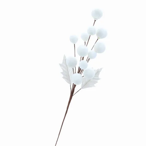 21 Inch Christmas Artificial Flowers, Velvet Balls Fake Flowers with Branches, Elegant Unique Flower Arrangement Vase Layout, Christmas Plants for Living Room Dining Table Home Decor, White D