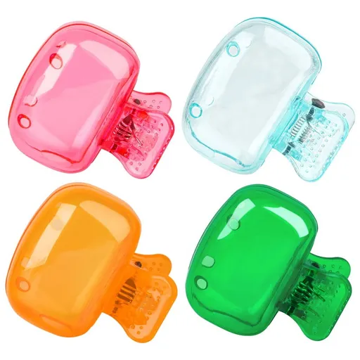 4 Pack Travel Toothbrush Head Covers Portable Toothbrush Protector Cap Brush Pod Case Protective Plastic Clip for Household Travel, Camping, Bathroom, School, Business Clear, Yellow, Grey, Blue