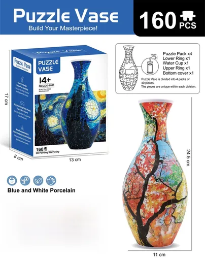 160 PCS Autumn 3D Puzzle Vase - DIY Interlocking Flower Vase Kit, Home Decorative and Toy Gift for Mom