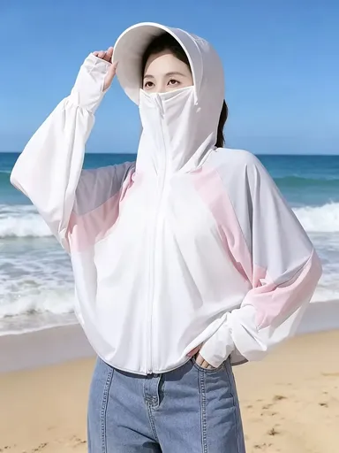 Ice Silk Hat Brim Sun Protection Jacket, UPF50+ UV Protection, Cape-Style Batwing Sleeves with Thumbholes, Hooded Face Mask for Full-Face Protection, Lightweight & Breathable, Essential for Outdoor Travel.(white)