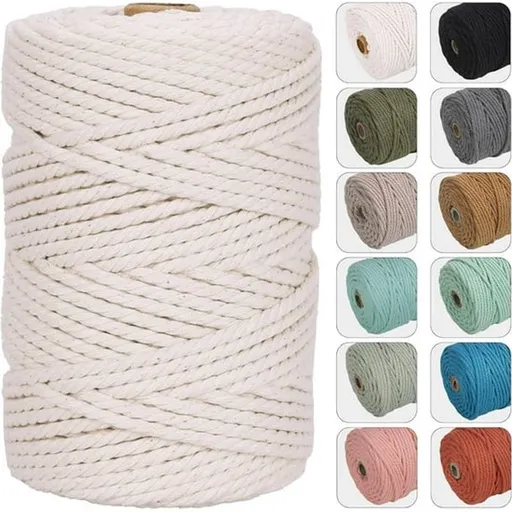 4mm 109 Yard Macrame Cord, Naturally Colored Cotton Cord - Suitable for Wall Decor, Plant Decor, Crafting and Knitting (White)
