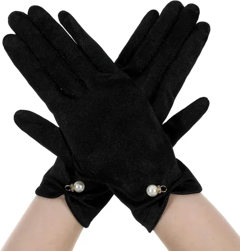 Black Gloves Women Formal, Elegant Short Black Dress Wedding Gloves for Women, Short Vintage Style Perfect for Weddings Tea Parties Halloween Costume, Comfortable Fit