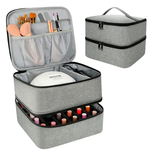 Nail Polish Organizer Case with UV Light Storage,Professional Cosmetic Organizer for Nail Polish Kit Set (Gray)