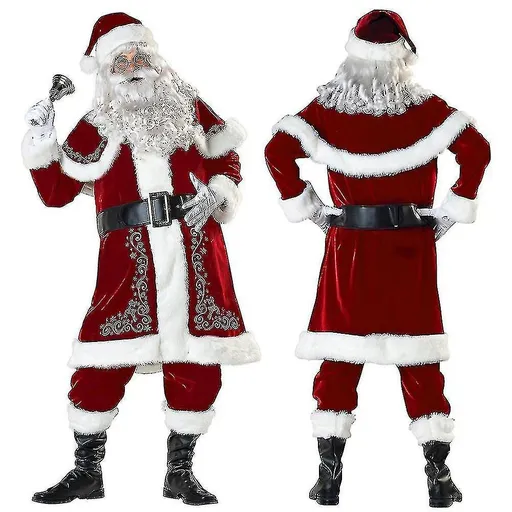 Santa Claus Costume for Adults 8-Piece Set Red Velvet Christmas Gift Compatible with 2XL