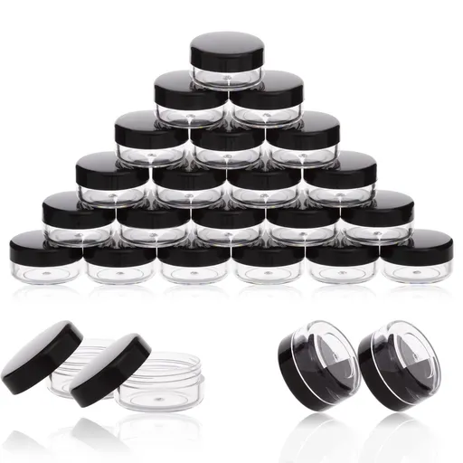 50 Count Tiny Sample Jars, 5ML Makeup Cosmetic Containers for Lip Balms, Lotion, Powder, Beauty Products(Black Lids)