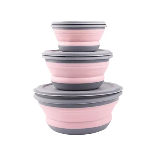 3Pcs Folding Camping Bowl Set Portable Silicone Kitchen Containers for Travel Outdoor Camping