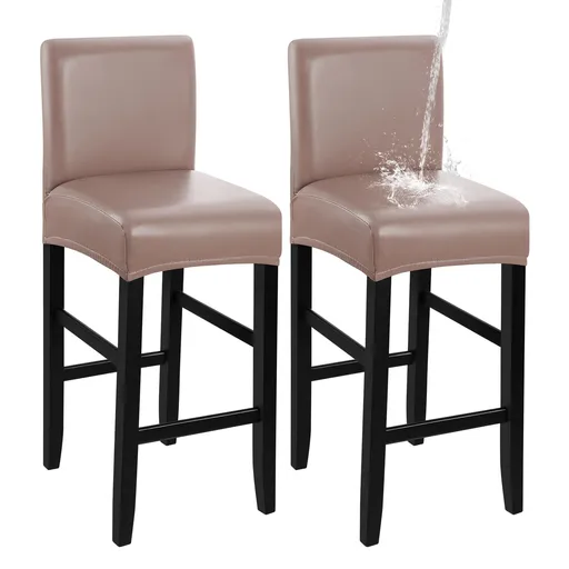 Bar Stool Covers,2 Pack Stretch Waterproof PU Bar Stool Covers with Backs Bar Stool Chair Covers Barstool Covers Slipcovers with Back Pub Counter Stool Chair Covers Coffee