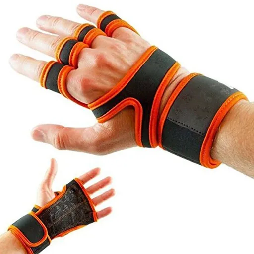 Leather Silicone Wrist Bracer for Weightlifting Climbing Orange-L