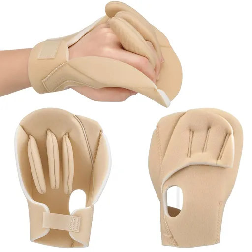 1 Pair Palm Pads with Finger Spacers – Soft Foam Palm Support & Adjustable Hook-and-Loop Gloves for Adults, Ergonomic Hand Rest for Seniors, Disabled & Finger Support(Beige)