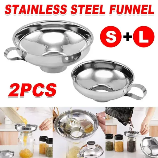 2pcs Stainless Steel Wide Mouth Funnel Large Bore Oil Drain Household Funnel Set