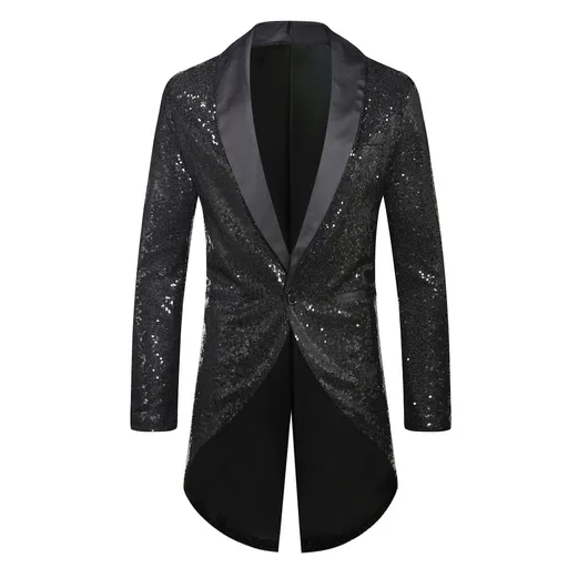 Men Sequin Suit One Button Casual Polyester Black