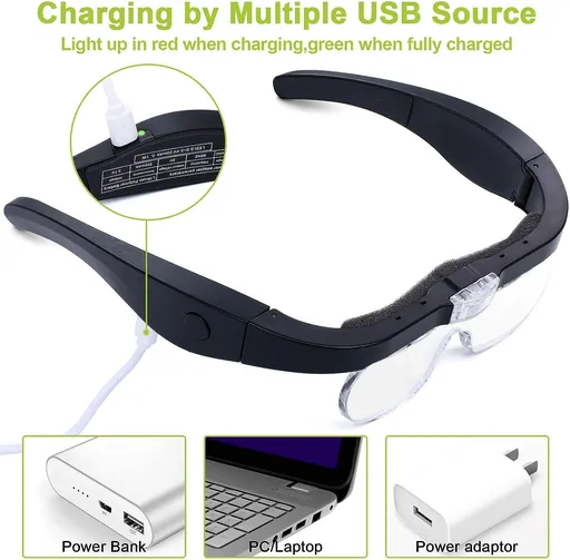 Headband Magnifier Rechargeable Magnifying Glass with LED Light Hands Magnifying Glass for Reading Interchangeable Magnification