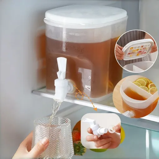 Refrigerator Drink Dispenser | 3 Liter Cold Kettle Jar with Spigot and Lid | Leak Proof Beverage Storage Container for Juices and Iced Tea