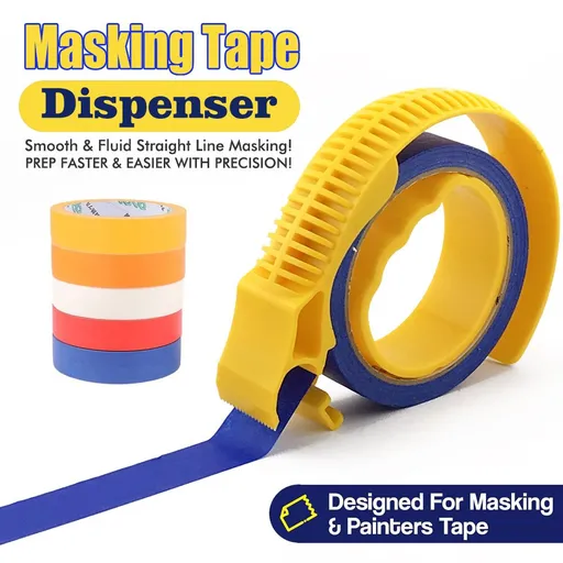 Handheld Masking Tape Dispenser with Tear-Off Serrated Edge and Assorted Color Paper Tape Rolls for Painting, DIY Crafts, Labeling, and Surface Protection Tasks (Grout Tool Only(Yellow))