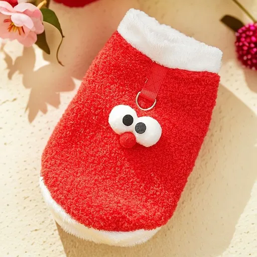 Kitten Cotton Vest Cloud Velvet Cartoon Big Eyes Crimson Large Eye Vest M (Chest 40cm, Weight 5-8 jin)