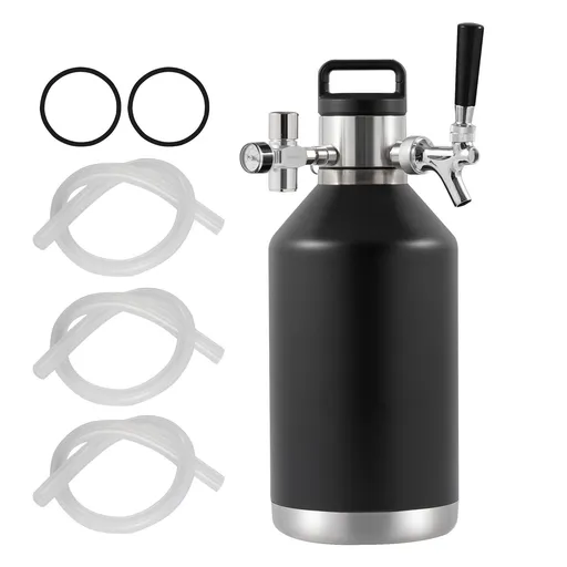 Beer Growler Tap System, 4L Mini Keg, 304 Stainless Steel Pressurized Beer Growler, Keg Growler with Pressure Display, CO2 Regulator Faucet, Leak-Proof Ring For Draft, Homebrew, Craft Beer