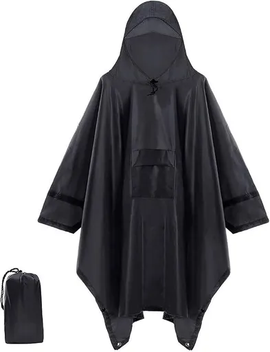 Hooded Rain Poncho for Adult with Pocket, Waterproof Lightweight Unisex Raincoat Jacket for Hiking Camping Emergency