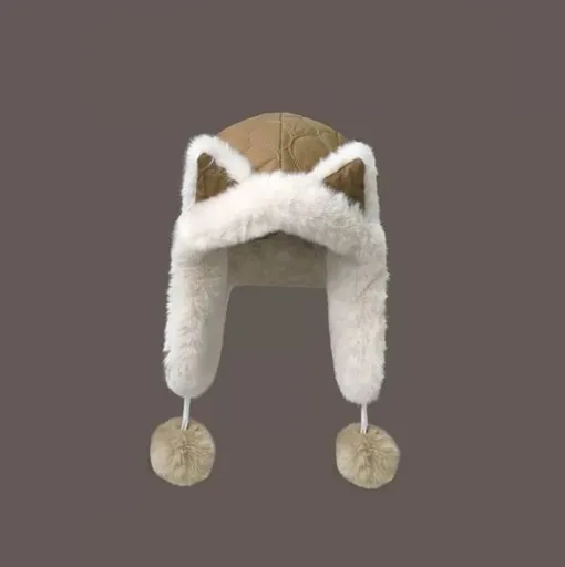 Fleece winter hat warm with thickened ear flaps soft comfortable frost-resistant brown