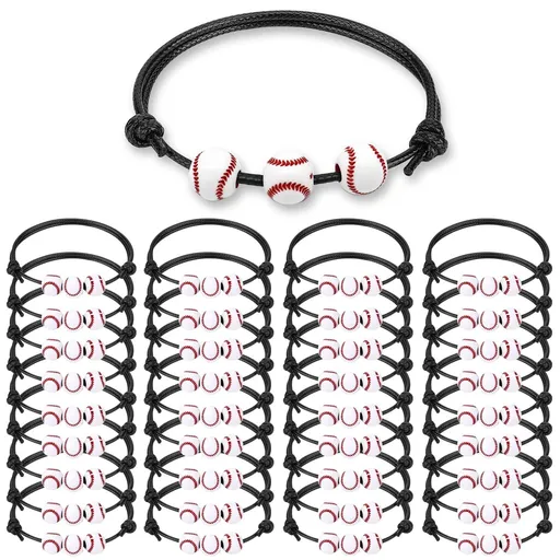 36 Pcs Baseball Accessories Baseball Party Favors Charm Bracelets, Baseball Bead Ball Bracelets Adjustable Wristbands