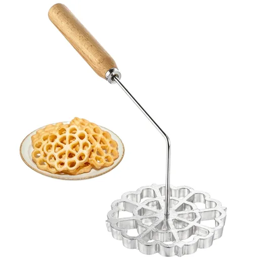Mold with Handle, Rosette Cookie Mold, 4.7" Aluminum Deep Fryer Maker, Home Dessert Frying Tool for Waffles Vegetable Cakes Shrimp Cakes and Pancakes