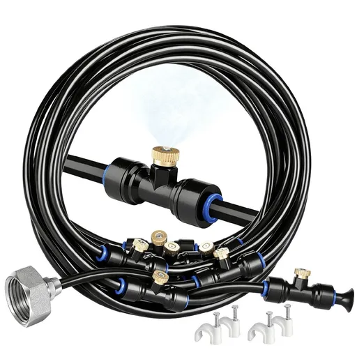 Misting Cooling System,26Ft(8M)Misting Line+7 Brass Mist Nozzles+Brass Adapter(3/4")Outdoor Mister for Patio Backyard Garden Greenhouse